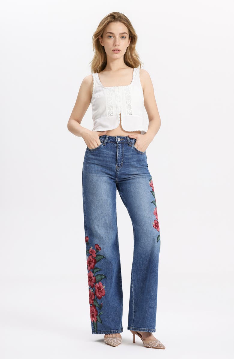 Bayeas Floral Embroidered High Waist Straight Leg Jeans, Alternate, color, Oblique