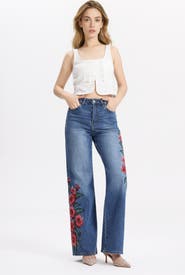 Bayeas Floral Embroidered High Waist Straight Leg Jeans