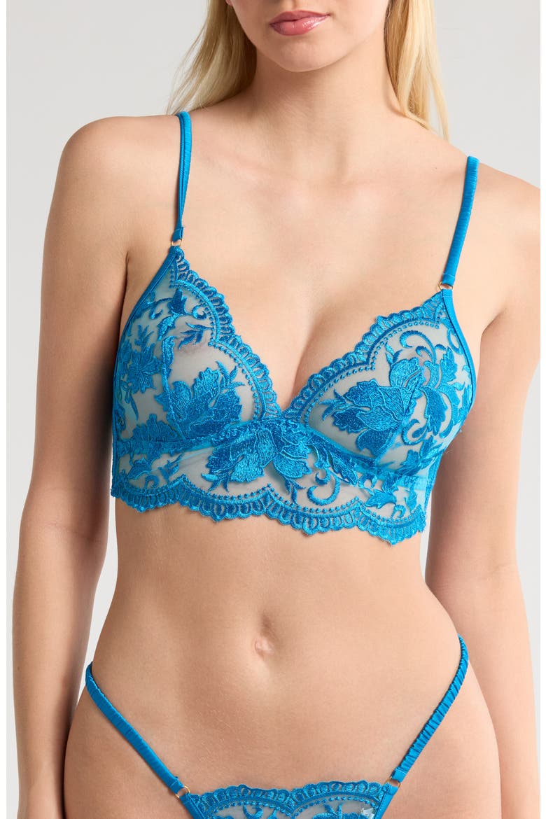 Embroidered Longline Bralette, Main, color, BLUE