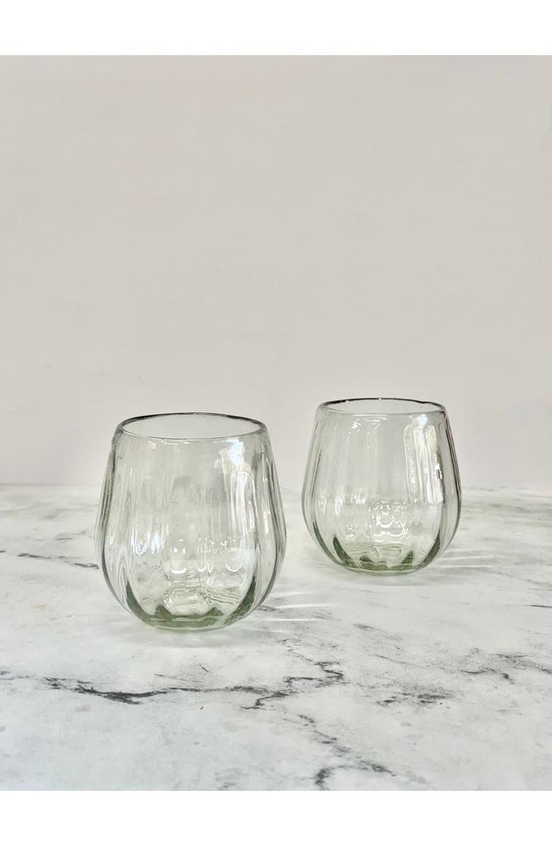 Villa Lua Home Handblown Oval Fluted Glass - Set of 2, Alternate, color, Clear