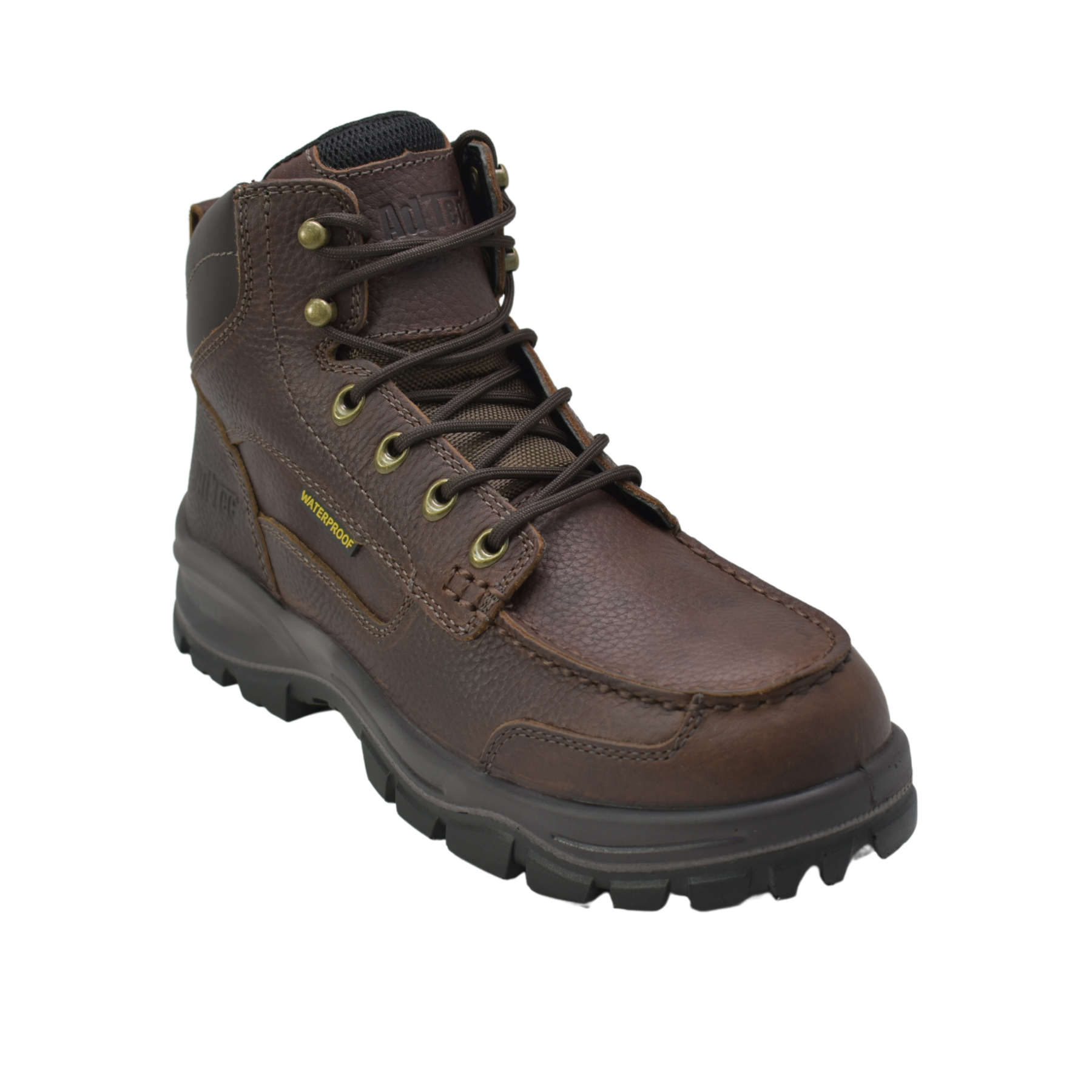 AdTec 6" Tumbled Leather Moc Toe Waterproof Work Boots, Main, color, Dark Brown