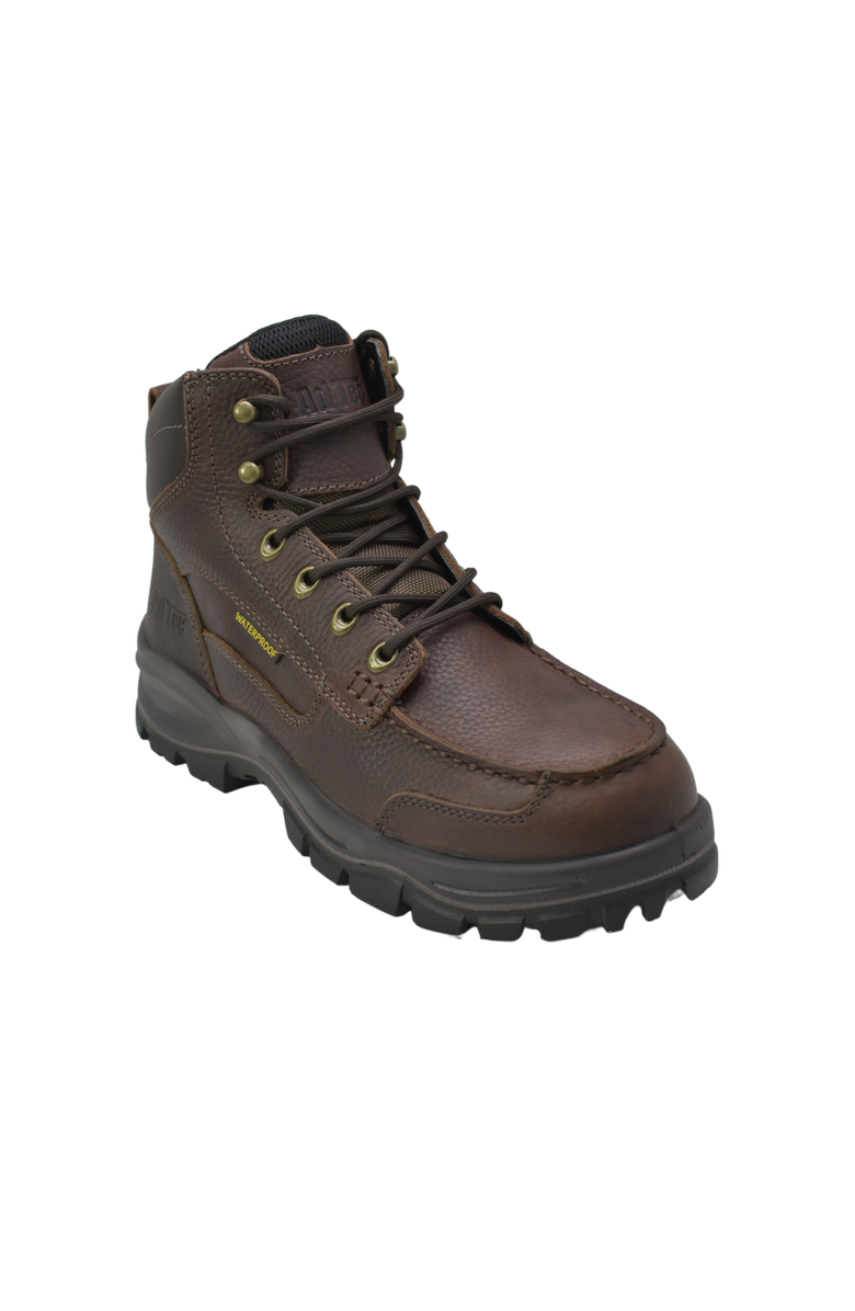 AdTec 6" Tumbled Leather Moc Toe Waterproof Work Boots, Main, color, Dark Brown