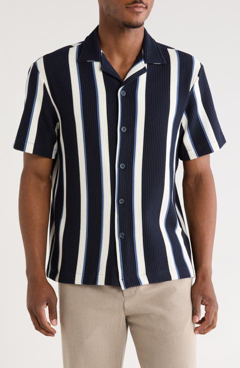 Relaxed Fit Vertical Stripe Camp Shirt