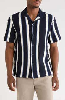 Relaxed Fit Vertical Stripe Camp Shirt