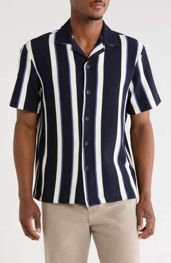 Relaxed Fit Vertical Stripe Camp Shirt