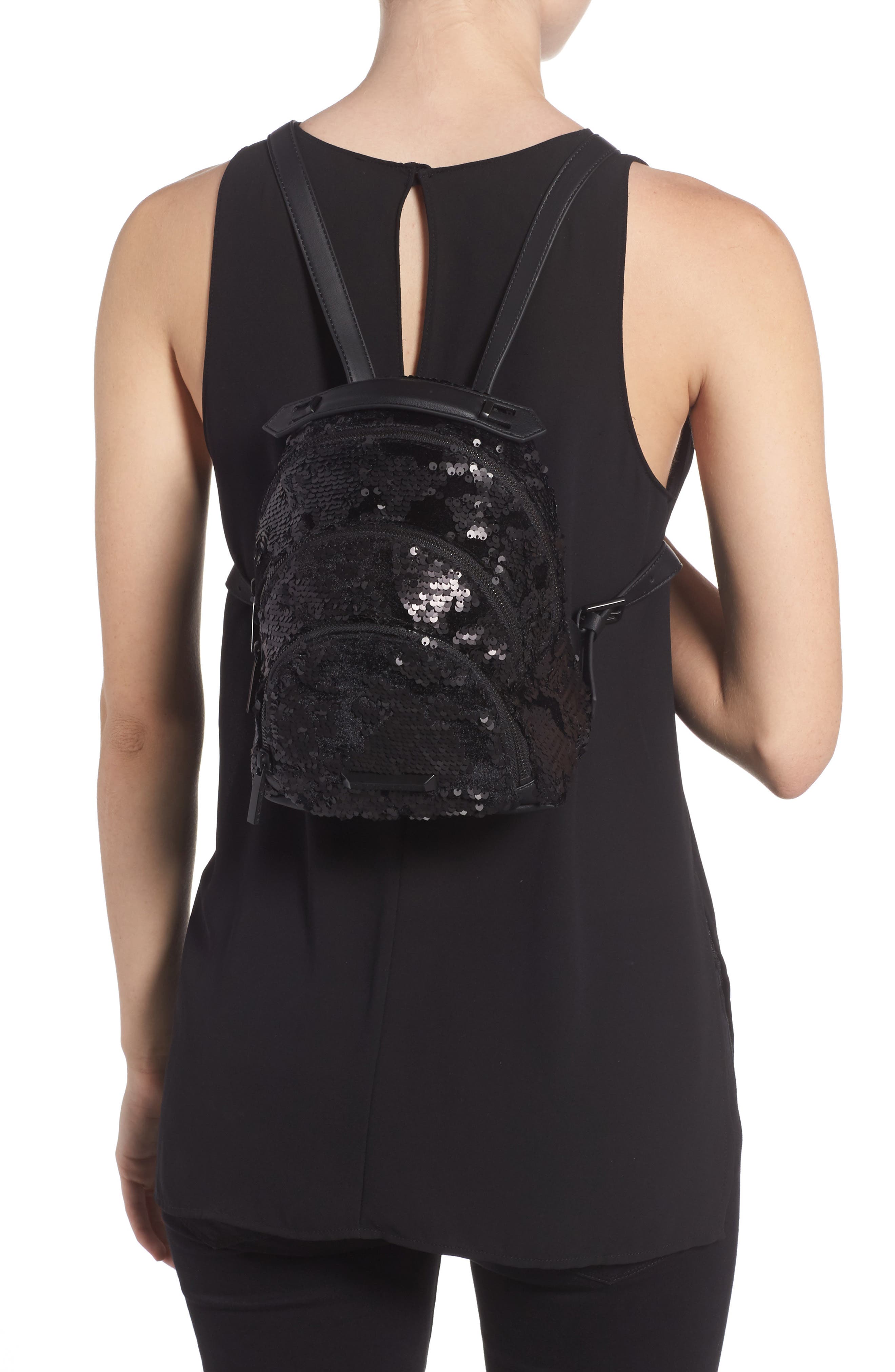 KENDALL + KYLIE Mini Sloane Velvet & Sequin Backpack, Alternate, color, 