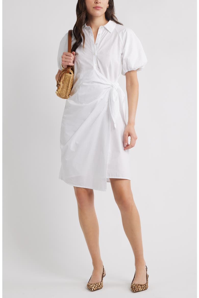Balloon Sleeve Shirtdress, Alternate, color, WHITE