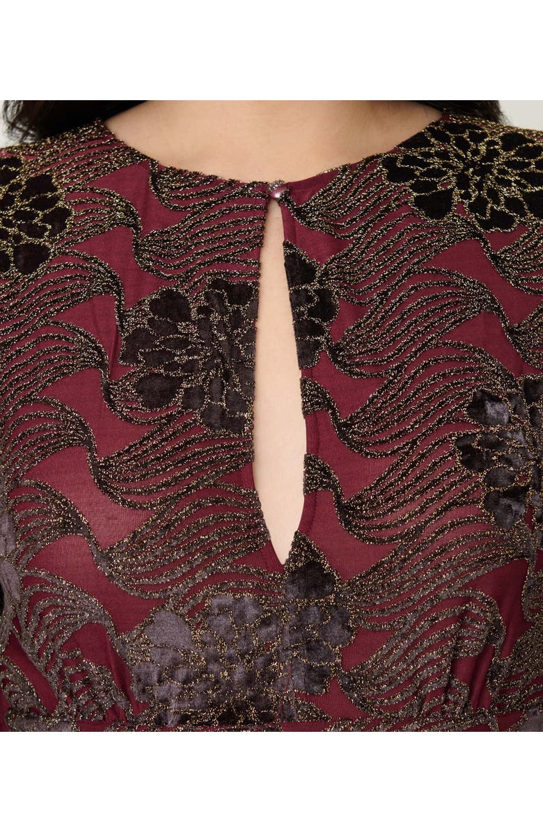 Unique Vintage Plus Size 1960s Flutter Sleeve Caftan, Alternate, color, Burgundy Floral