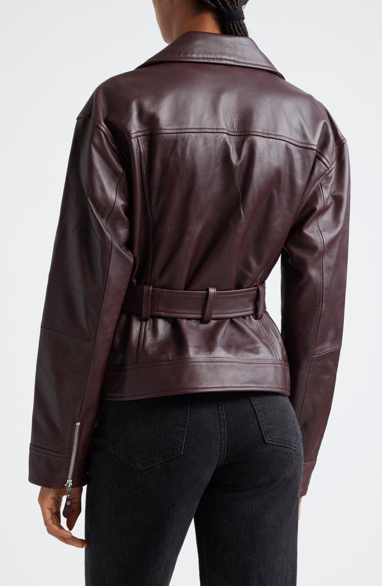 PAIGE Cento Belted Leather Moto Jacket, Alternate, color, Dark Oxblood