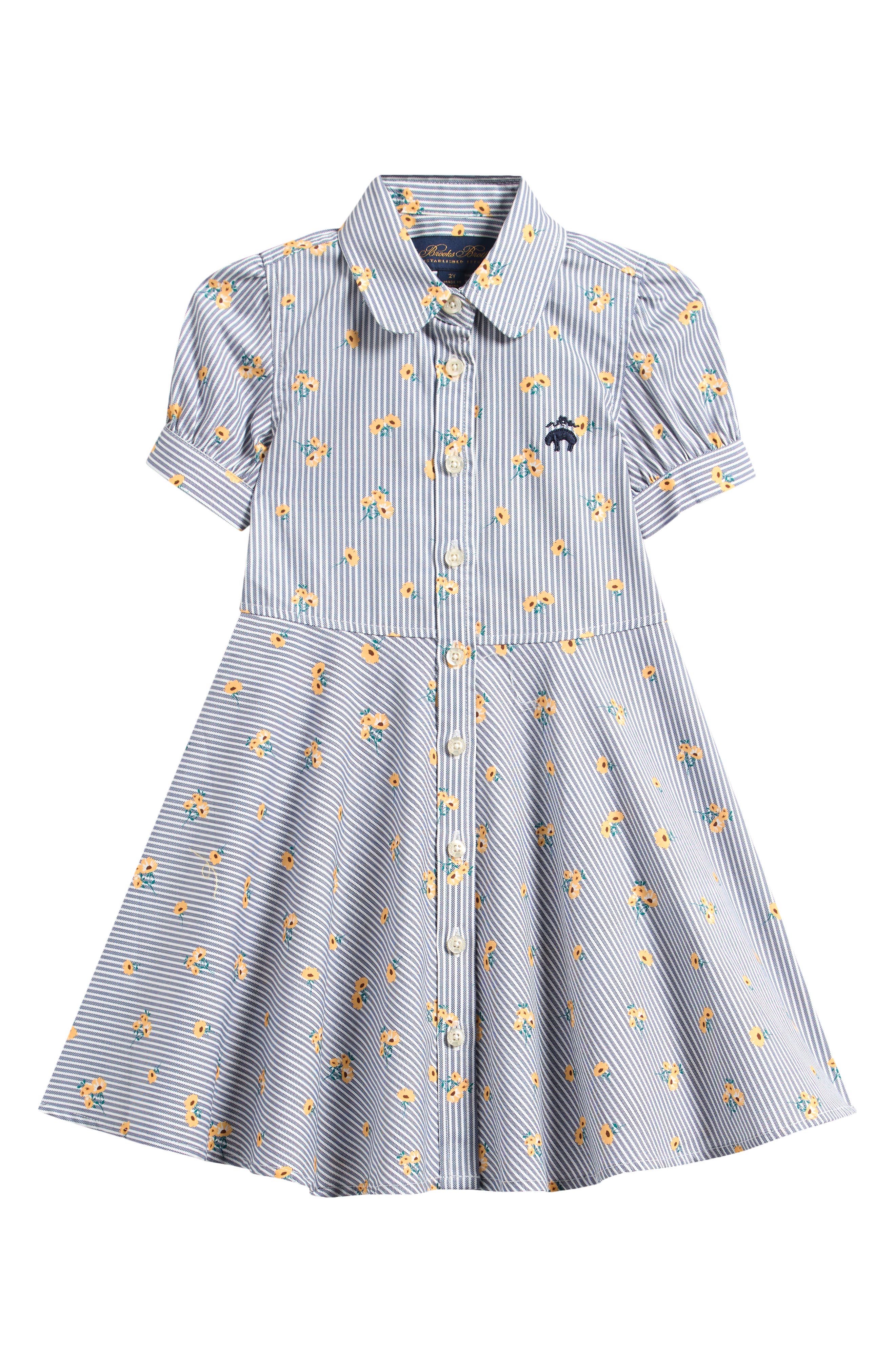 Brooks Brothers Kids' Sunflower Puff Sleeve Shirtdress