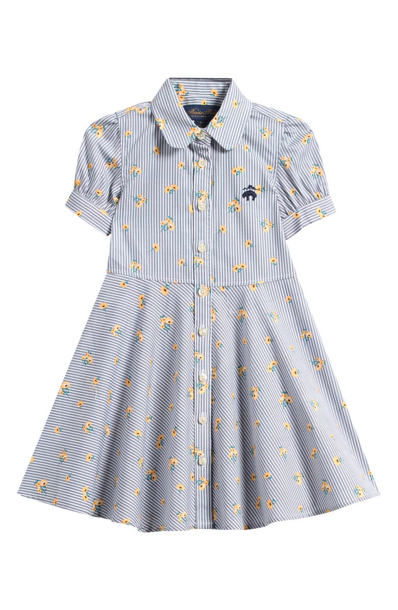 Brooks Brothers Kids' Sunflower Puff Sleeve Shirtdress, Main, color, Navy