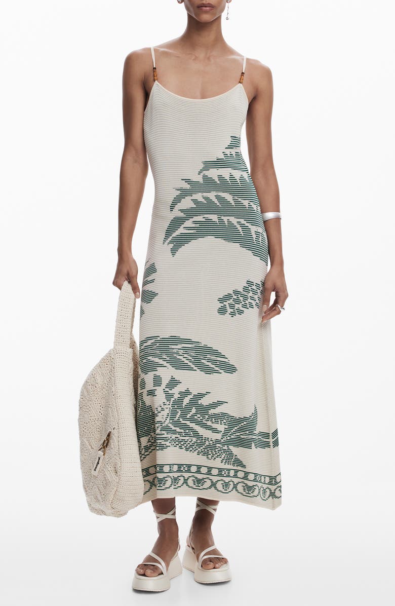 Desigual Palm Jacquard Sweater Dress, Main, color, Light Beige