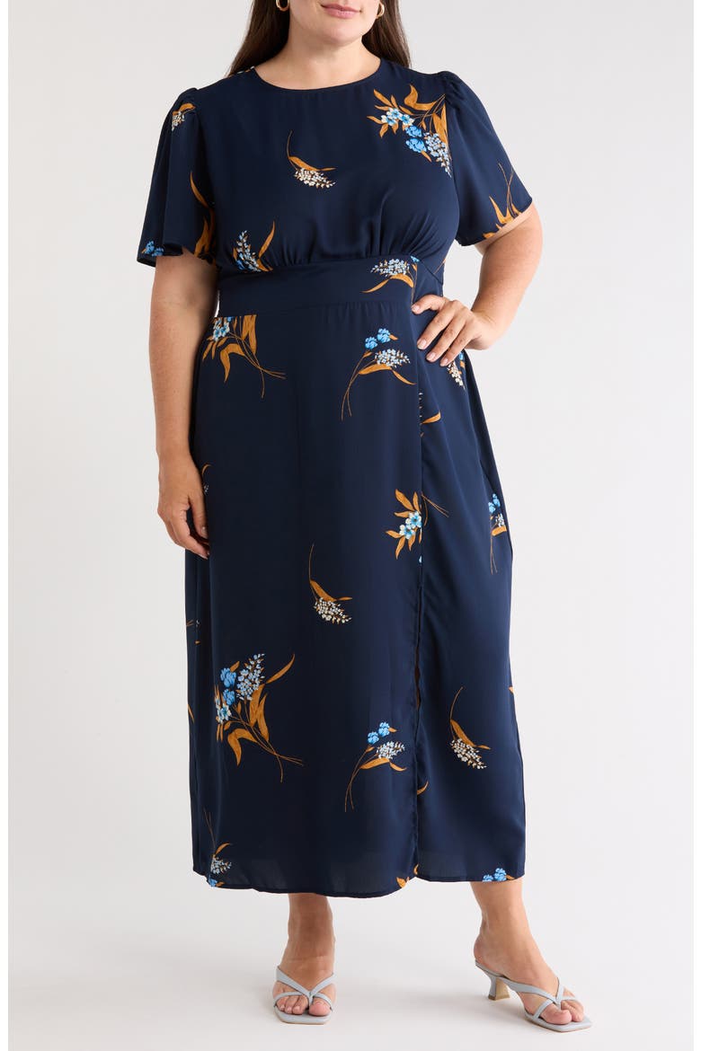 Dusk Bloom Floral Fit & Flare Midi Dress, Main, color, NAVY MULTI