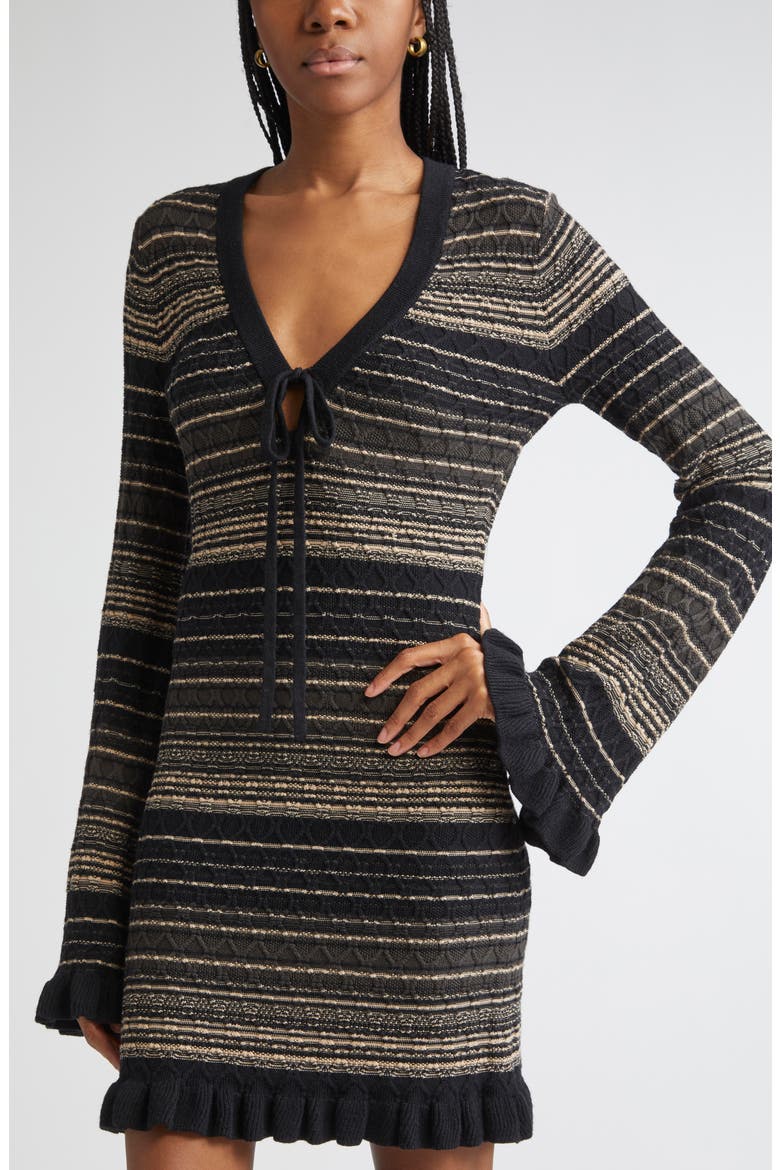 Mary Stripe Long Sleeve Wool Blend Sweater Dress, Alternate, color, DEEP OLIVE CABLE