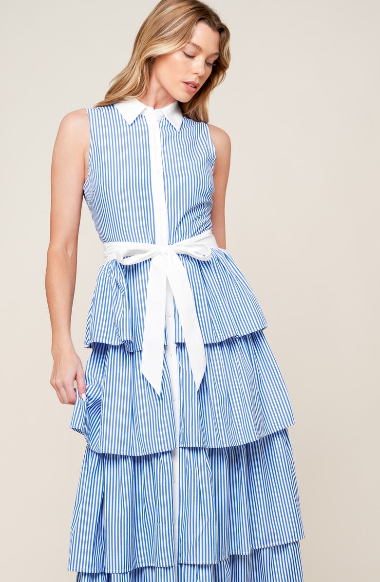 FLYING TOMATO Stripe Sleeveless Tiered Maxi Shirtdress, Alternate, color, 