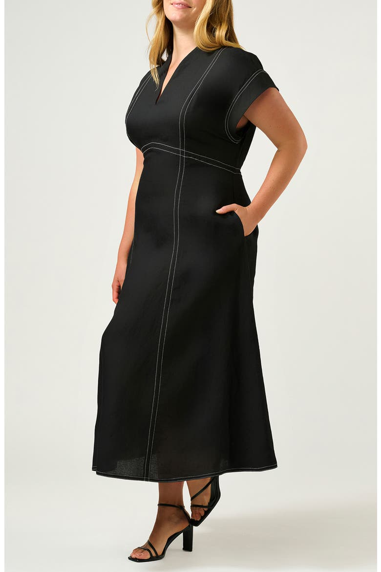 Arden Linen Blend Empire Waist Dress, Alternate, color, BLACK