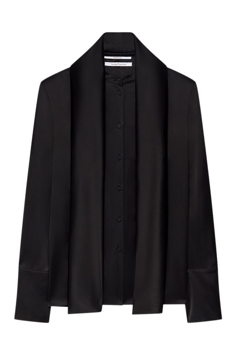 Band Collar Blouse with Scarf, Alternate, color, Black