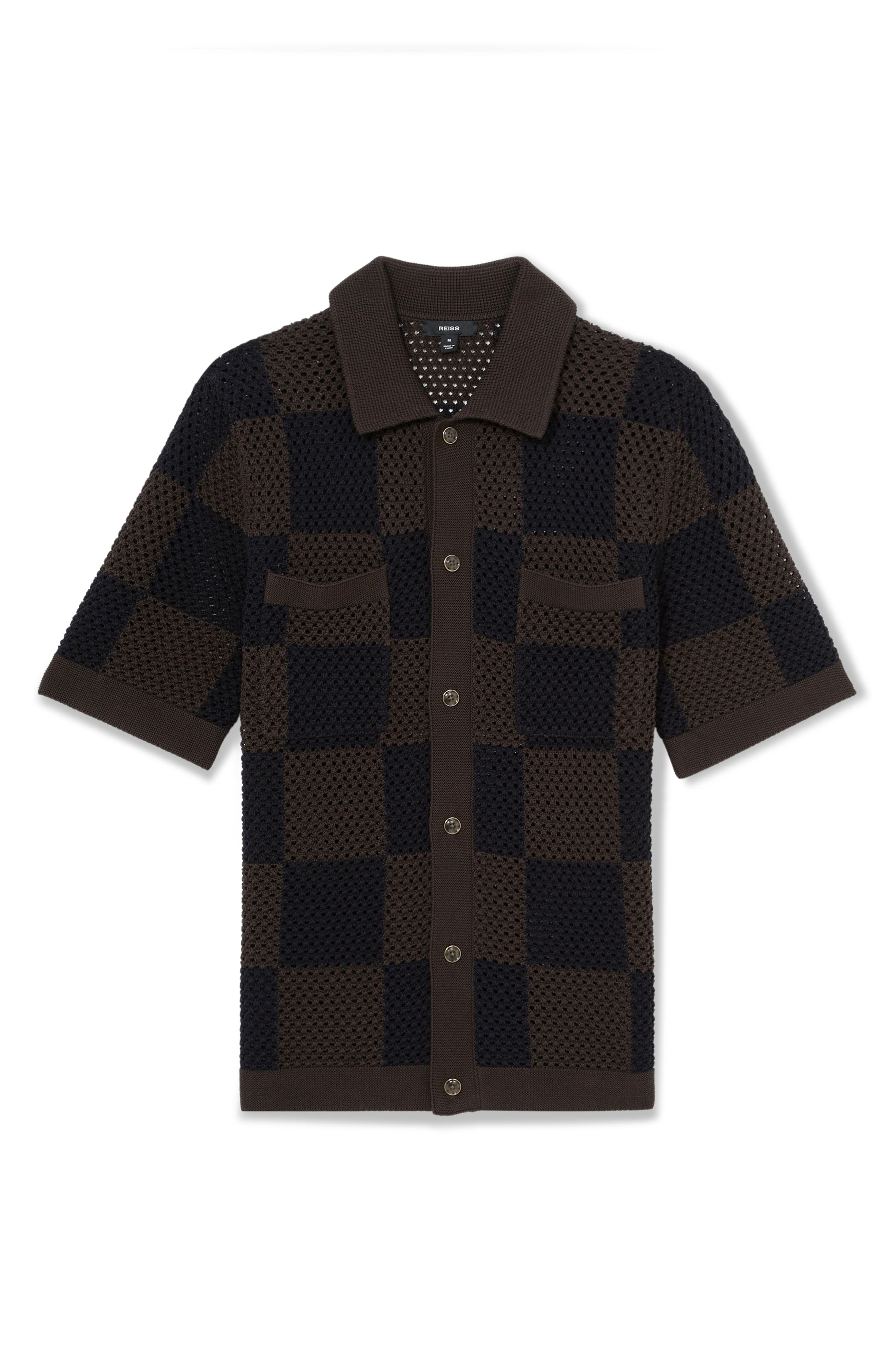 Alfred Open Knit Short Sleeve Button-Up Shirt