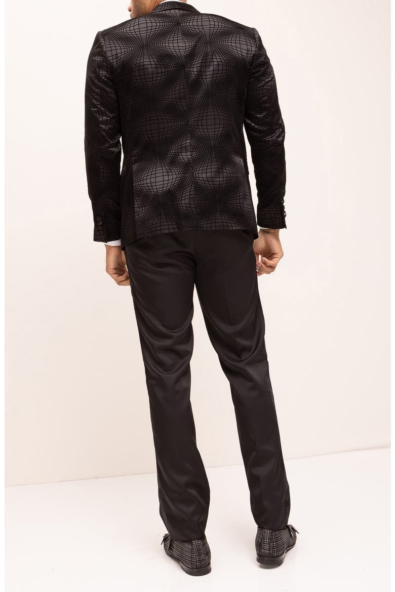 Geometric Flocked Shawl Collar Formal Jacket, Alternate, color, BLACK