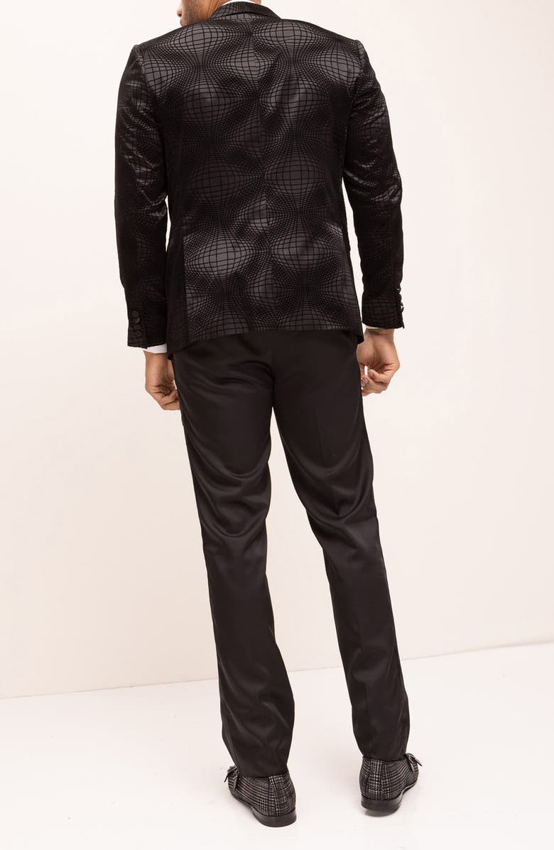 RON TOMSON Geometric Flocked Shawl Collar Formal Jacket, Alternate, color, Black