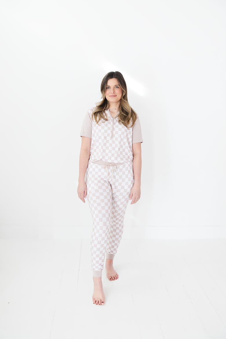 Checkered Women's Pajama Set, Alternate, color, Beige & White