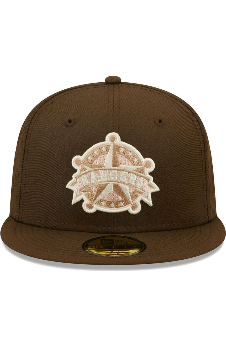New Era Men's New Era Brown Texas Rangers 40th Anniversary Pink Undervisor 59FIFTY Fitted Hat, Alternate, color,