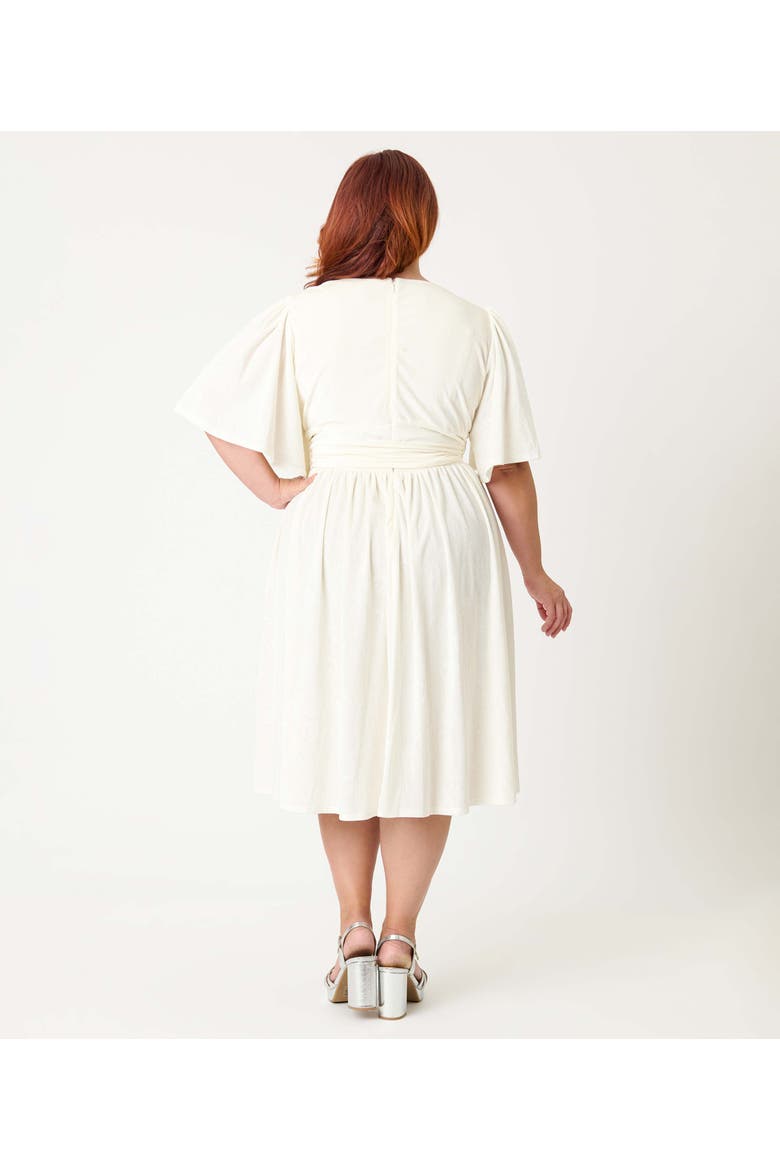 Plus Size 1940s Velvet Flutter Sleeve Swing Dress, Alternate, color, Ivory Peacock Print