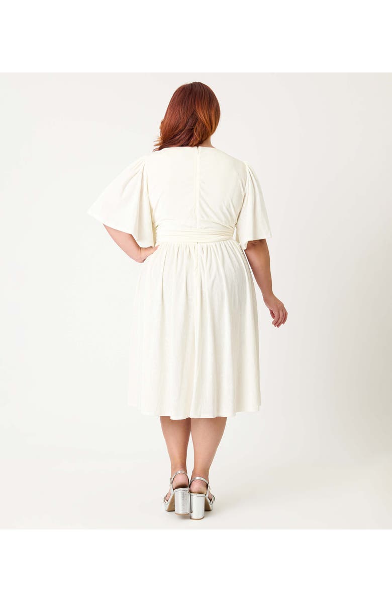 Unique Vintage Plus Size 1940s Velvet Flutter Sleeve Swing Dress, Alternate, color, Ivory Peacock Print