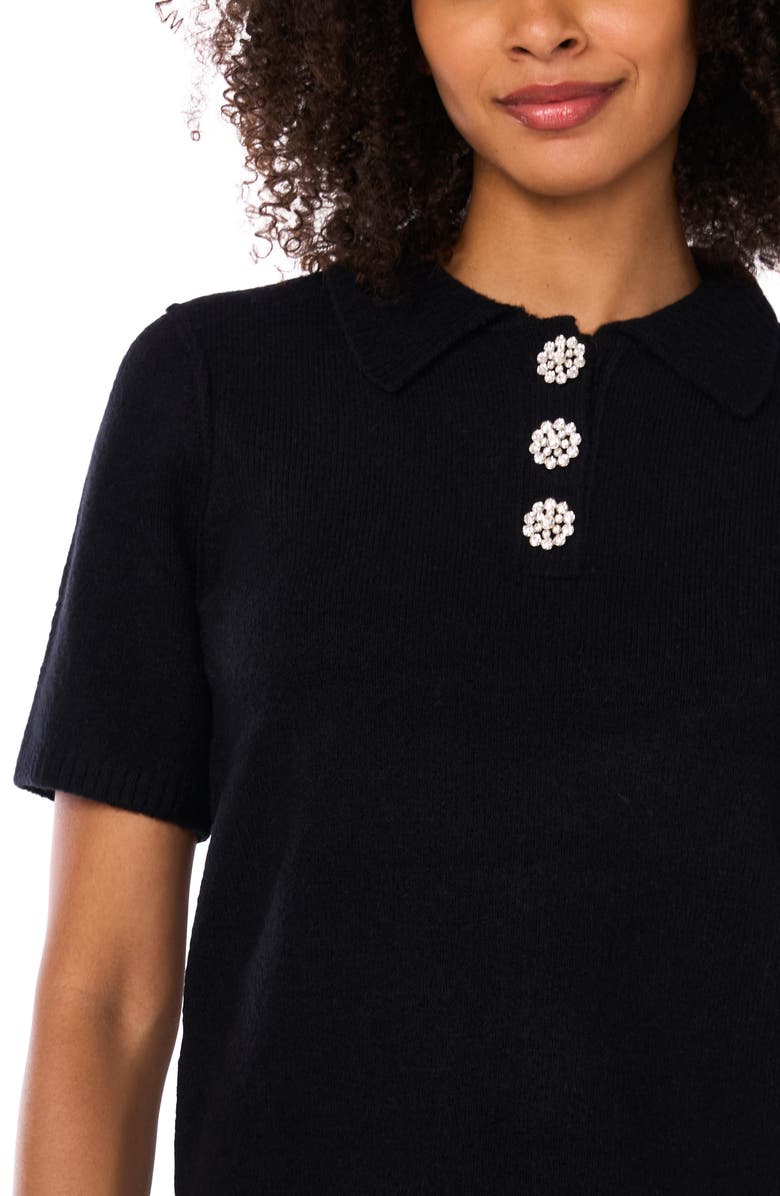 CeCe Jewel Button Polo, Alternate, color, Rich Black