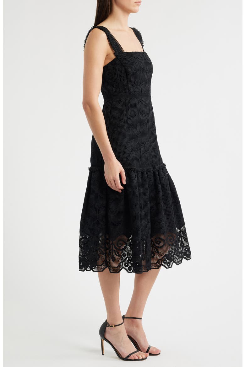 Mona Lace Fit & Flare Midi Dress, Alternate, color, BLACK