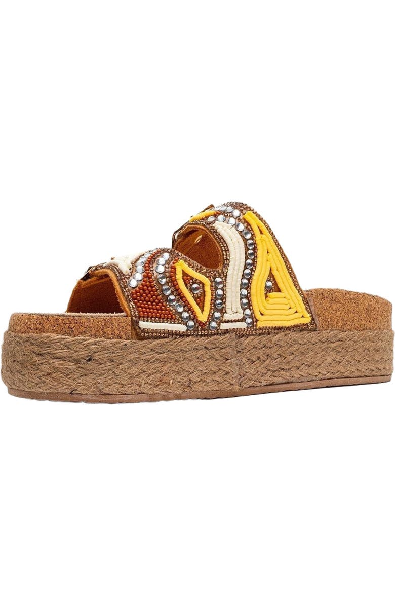 Prologue Shoes Bobby Beaded Straw Platform Slide Sandal, Alternate, color, Yellow Faux Leather