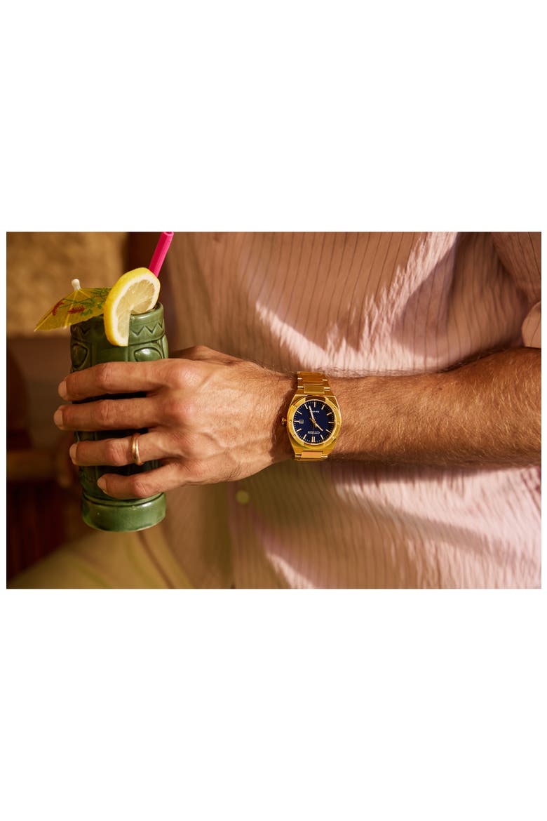 Sport Luxury Integrated Bracelet Watch, 40mm, Alternate, color, BLUE/ GOLD-TONE