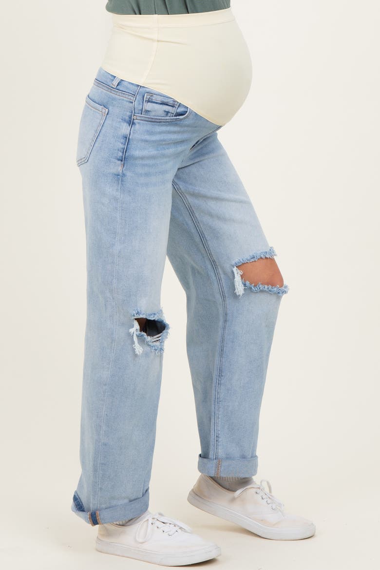 Open Knee Cuffed Boyfriend Fit Maternity Jeans, Alternate, color, Light Blue
