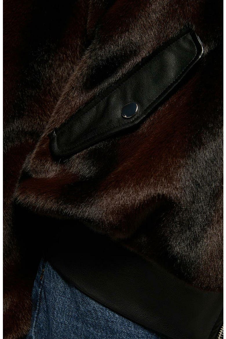 Faux Fur Bomber Jacket, Alternate, color, BROWN