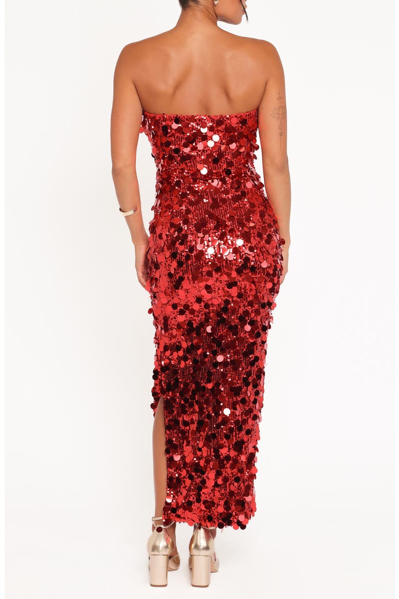 Karlie Sequin & Paillette Strapless Maxi Dress, Alternate, color, RED