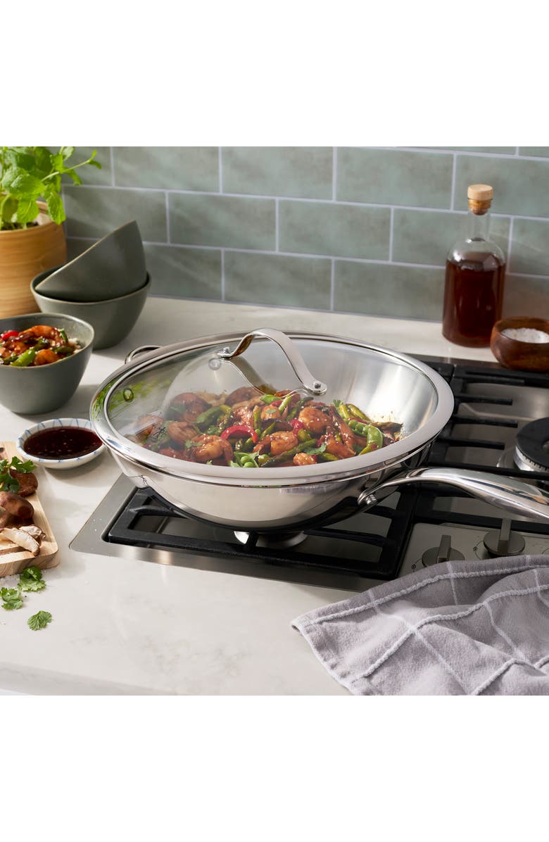HENCKELS CUTLERY Aragon 12.5-Inch Stainless Steel Wok & Lid, Alternate, color, Silver