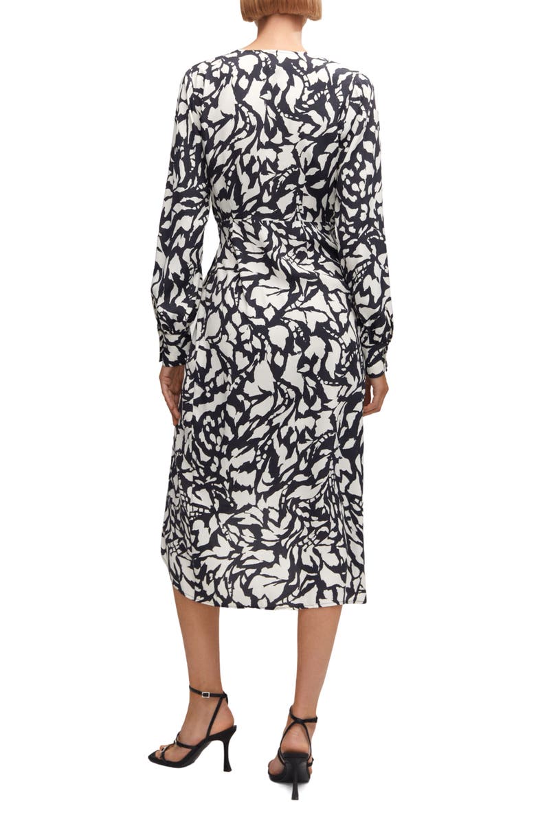 MANGO Print Long Sleeve Wrap Dress, Alternate, color, Black