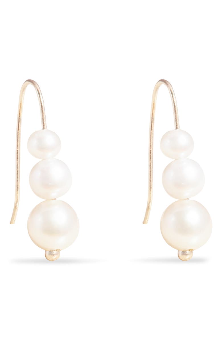 STONE AND STRAND Triple Imitation Pearl Drop Earrings, Main, color, 