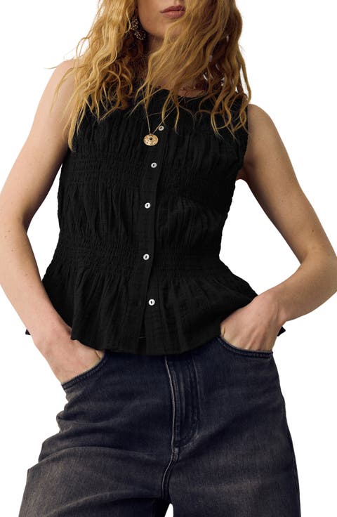 Shirred Button Top