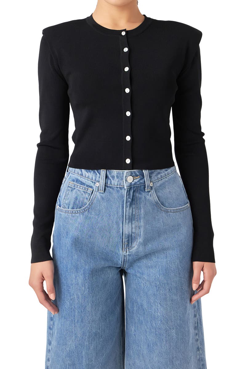 Grey Lab Padded Shoulder Cardigan, Alternate, color, 