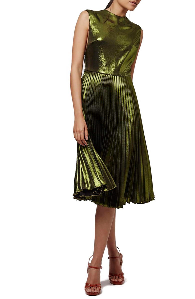 Topshop Sleeveless Pleated Midi Dress, Main, color, 