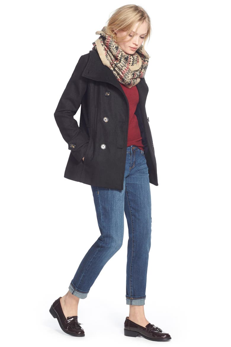 Double Breasted Peacoat, Alternate, color, BLACK