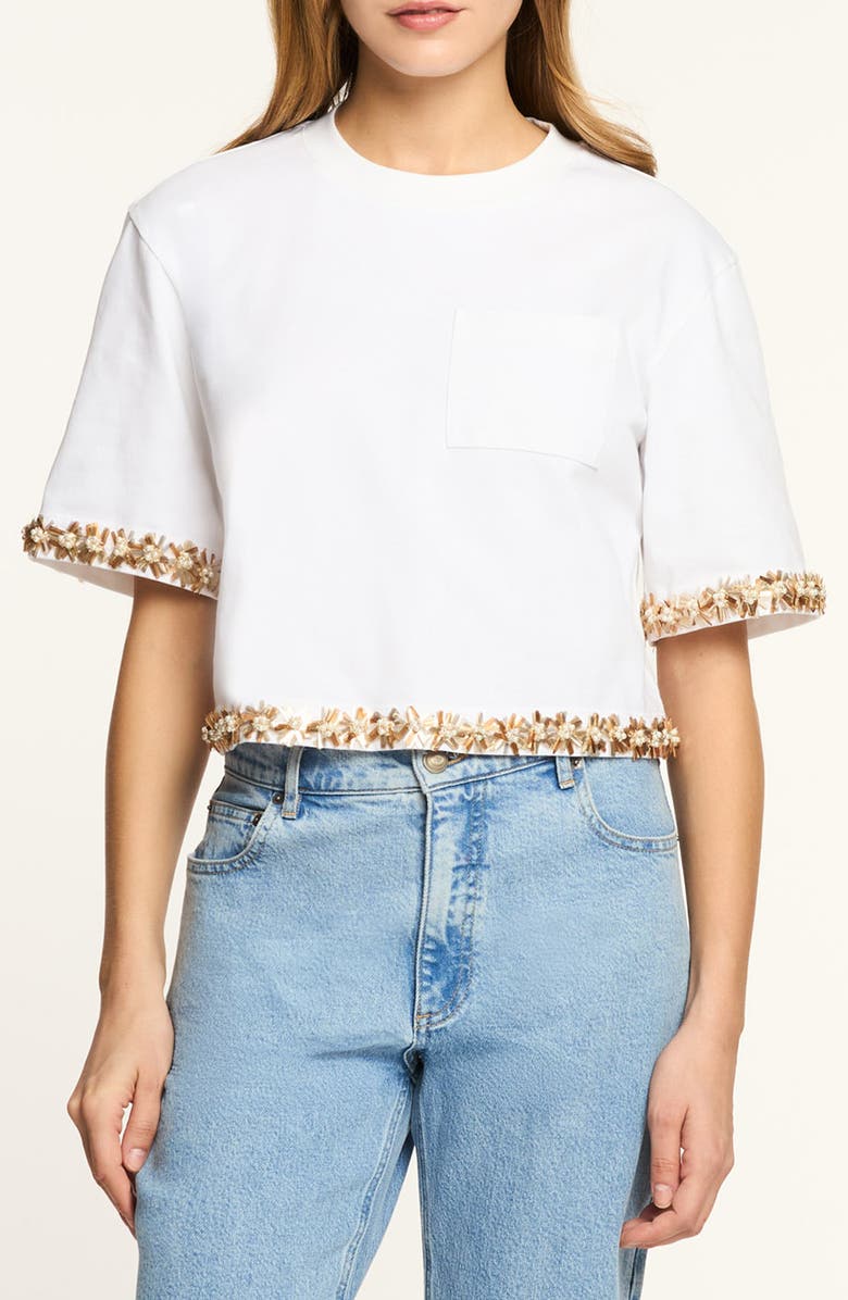 Cinq à Sept Asa Sunflare Crystal Floral Detail Cotton Top, Main, color, 
