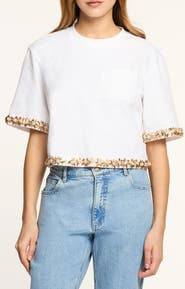 Cinq à Sept Asa Sunflare Crystal Floral Detail Cotton Top