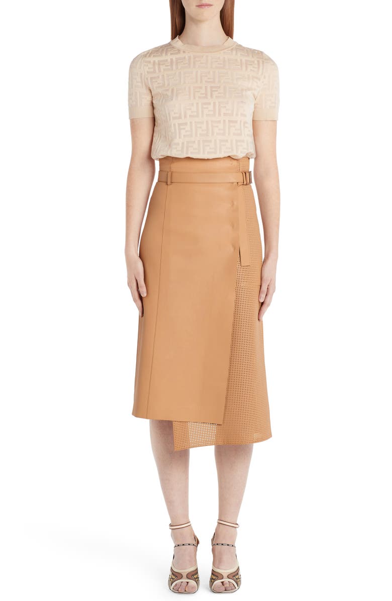 Fendi Logo Short Sleeve Sweater, Alternate, color,