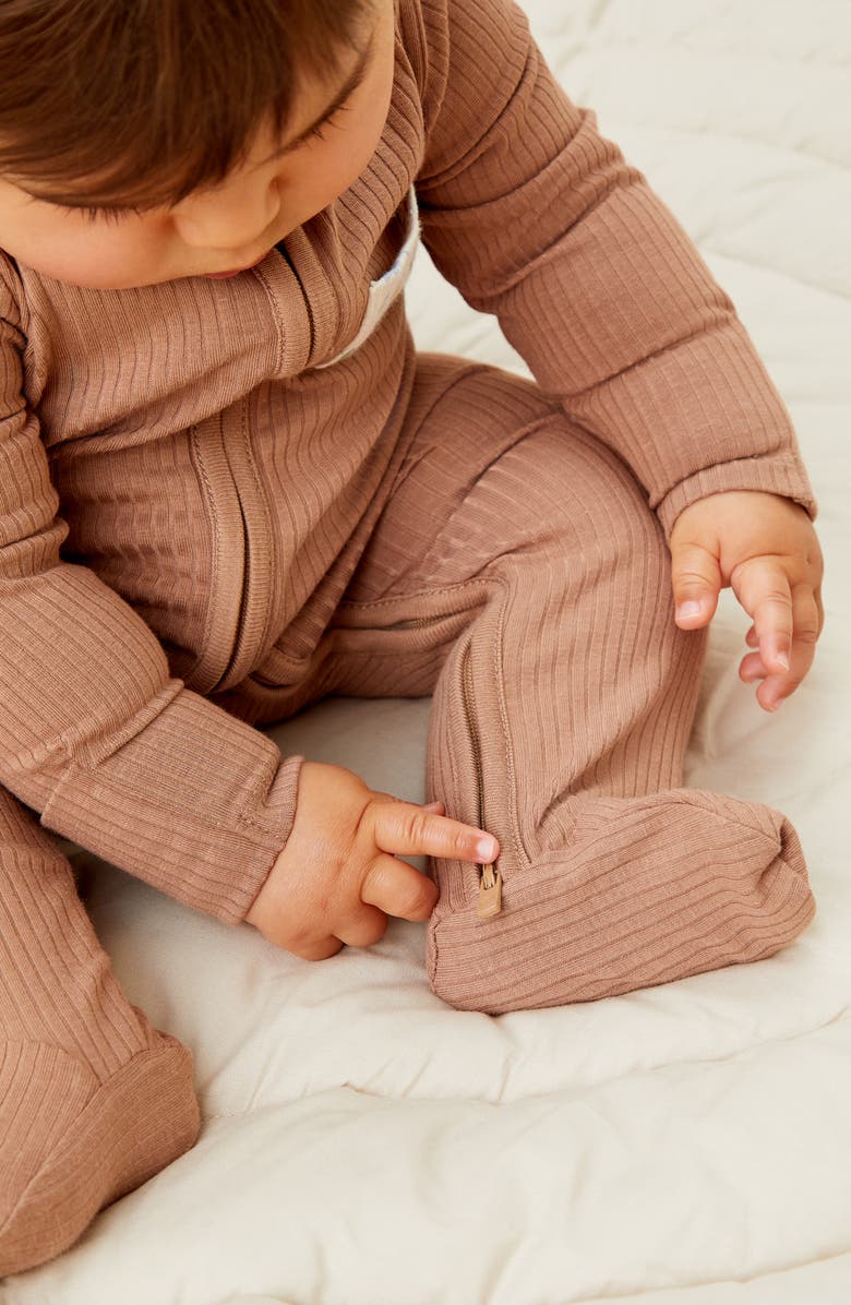 MORI Rib Fitted One-Piece Footed Pajamas, Alternate, color,