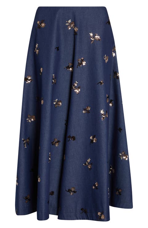 Varda Sequin Embellished Floral A-Line Skirt