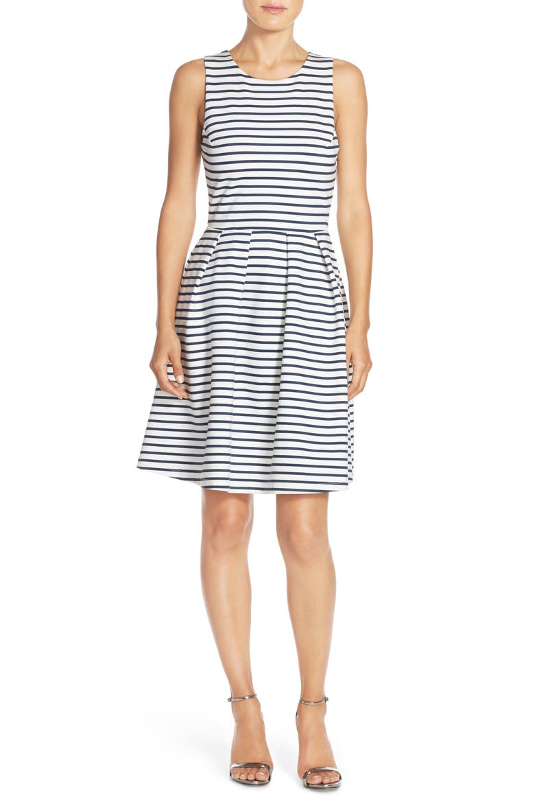 Ming Stripe Fit & Flare Dress, Alternate, color, NAVY/ WHITE