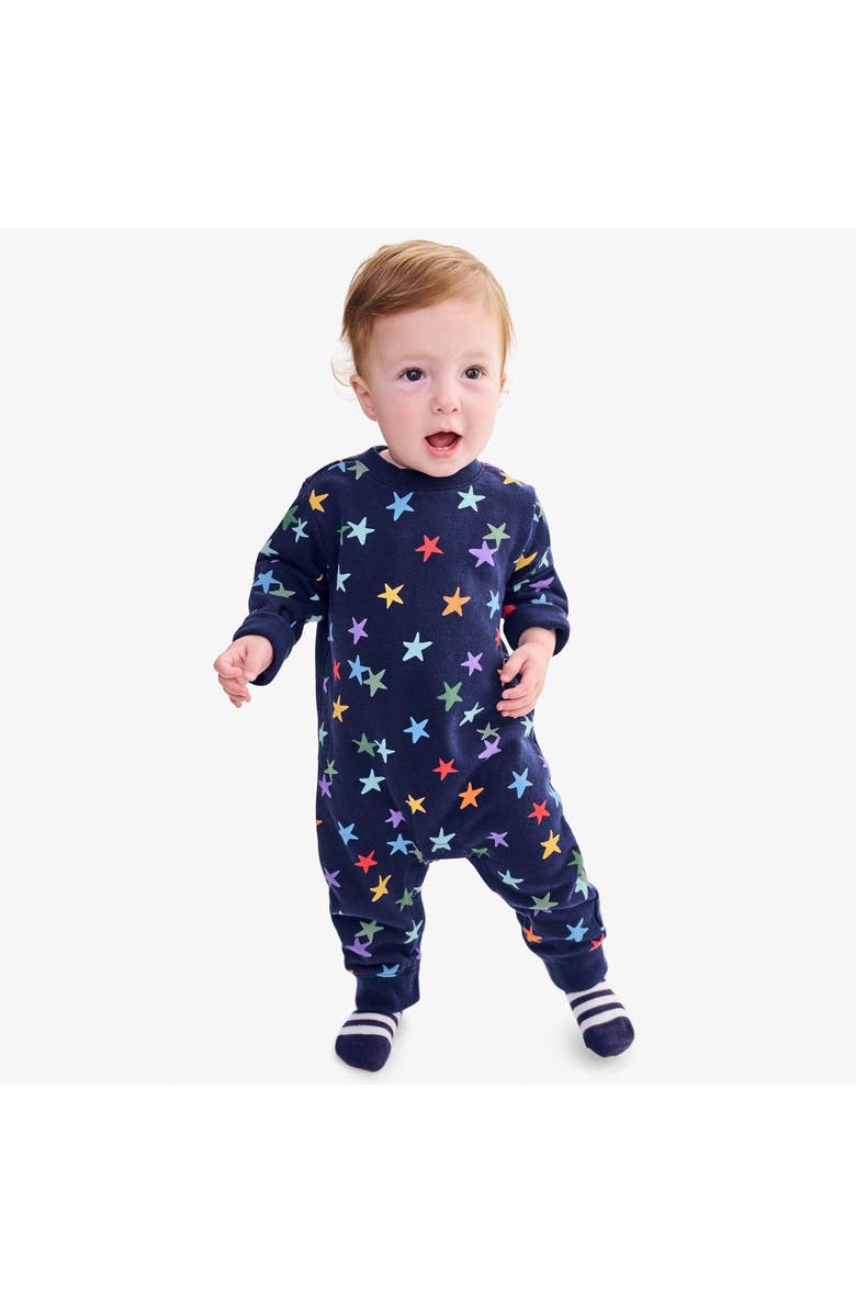 Primary Baby Sweatshirt Romper In Oat Blooms, Alternate, color, Navy Confetti Stars