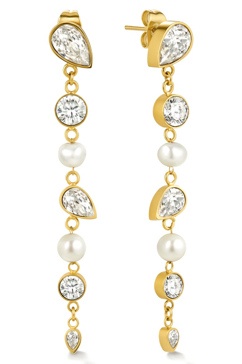 Cubic Zirconia & Pearl Drop Earrings, Main, color, GOLD
